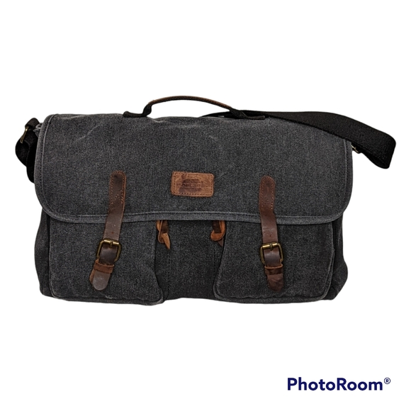 Protege Travel Gear Messenger Bag Canvas Multi Pockets Leather Pulls Gray - Picture 16 of 16